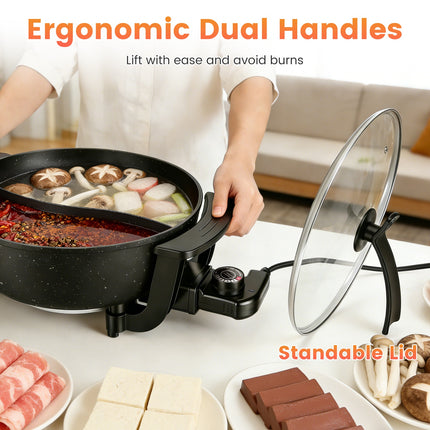 6L Electric Hot Pot With Divider 1100W Dual-Flavor Pot Shabu Shabu Pot Non-Stick With 5-Temp Control For Shabu Shabu Fondue Perfect For Family Gatherings & Parties