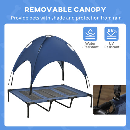 48" x 36" Elevated Portable Dog Cot Cooling Pet Bed with UV Protection Canopy Shade, Dark Blue