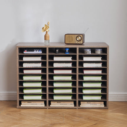 Literature Organizer, 27 Compartments Office Mailbox With Removable Shelves, Wood Mailbox Sorter Particle Board Office Home Classroom Storage, File Sorter For File, Document, Paper, Black-Grey