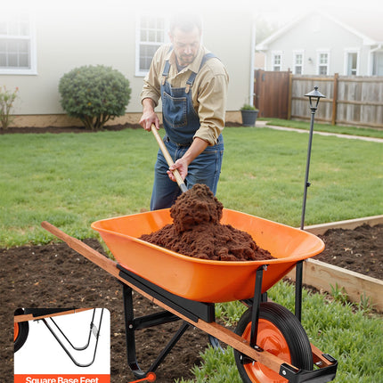 Wheelbarrow Cart, 5 Cu. Ft. Load & 265 Lbs Capacity, One Wheel Garden Dump Cart, Garden Wagon With Metal Handle & 16" Wide Track Wheels, Easy Loading Utility Yard Cart & Wagons For Lawn Farm