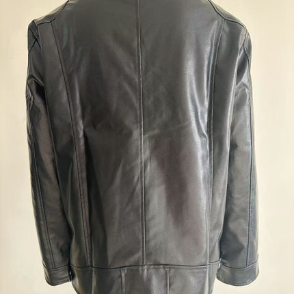 Men's Stand-up Collar Leather Jacket Business Casual Jacket