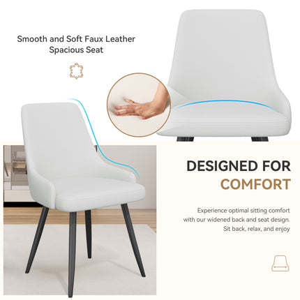 Modern Dining Chairs Set Of 2, Faux Leather Upholstered Dining Room Chairs With Widened Seat, Armless Side Chairs With Metal Legs