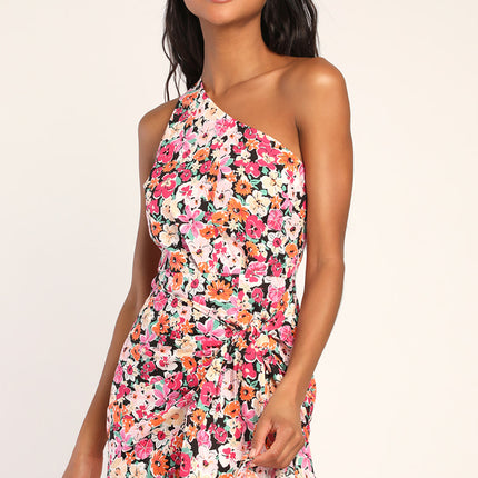 Gorgeous Garden One-shoulder Flower Mini Dress