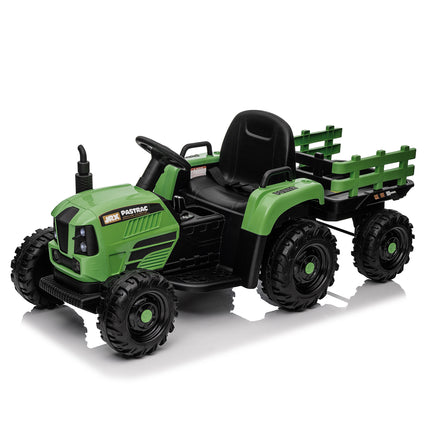 Ride On Tractor With Trailer,24V 400W Powered Electric Tractor Toy W Remote Control,electric Car For Kids,Three Speed Adjustable,Power Display, USB,MP3 ,Bluetooth,LED Light,Two-point Safety Belt.