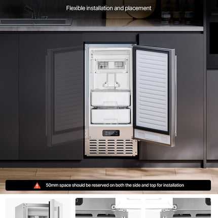 Undercounter Ice Maker 66 Lbs/Day Built-in Ice Maker Machine W/ Reversible Door
