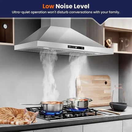 Wall Mount Range Hood 30 Inch, 700 CFM Kitchen Hood Stainless Steel Stove Vent Hood With Gesture Sensing & Touch Control, Ducted/Ductless Convertible Duct, 3-Speed Fan, LED Lights, Baffle Filters