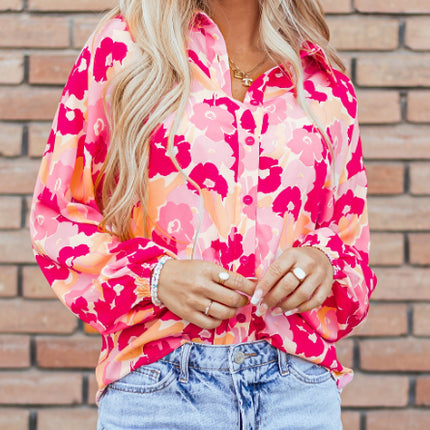 Blooming Floral Print Puff Sleeve Buttoned Shirt