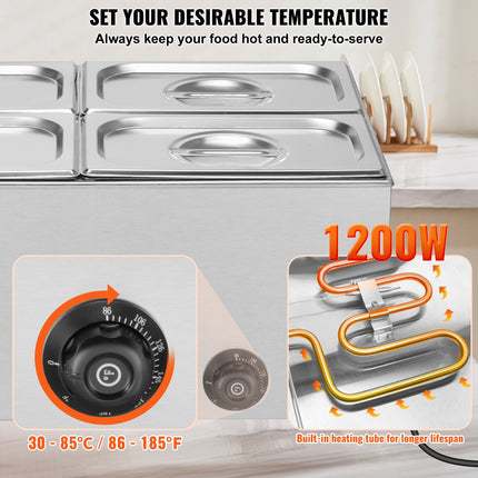 Commercial Electric Food Warmer 4-Pan Countertop Buffet 15.9QT Bain Marie