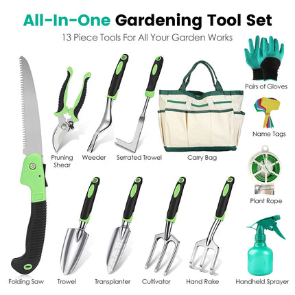 Ultimate 13Pcs Rustproof Garden Tool Set with Ergonomic Handles