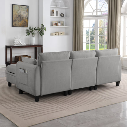 85 Inch GRAY Chenille Modular Sectional Sofa,  L-Shaped Cloud Couch With Storage Ottoman, DIY Combination For Living Room
