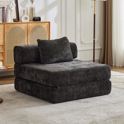 Compression Sofa,Convertible Floor Sofa Bed With Fixed-Shape Frame,Single Seater Boneless Modular Sectional Sofa,No Assembly Required,Chenille Fabric,for Living Room Bedroom,Black