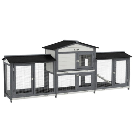 Wooden Rabbit Hutch Bunny Cage Pet Playpen House Enclosure With Double Side Run Boxes, No Leak Tray, Ramp, For Rabbits, Chickens, Ducks, Guinea Pig And Small Animals, Light Gray