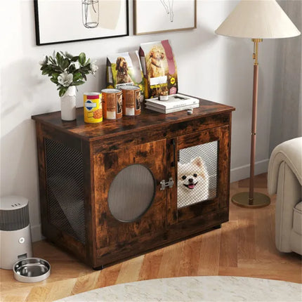2-in-1 Dog Crate End Table - Rustic Brown, 88lbs Capacity, Farmhouse Style, 32.5"x18.5"x23.5"