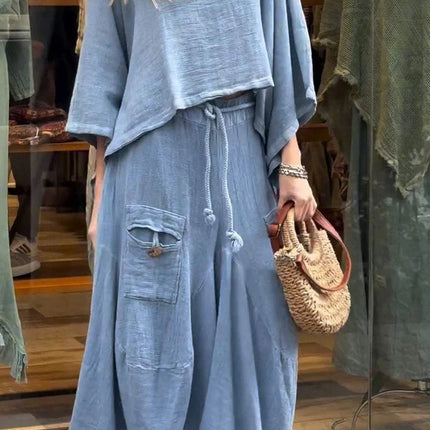 Casual Solid Color Loose Dress Two-piece Suit