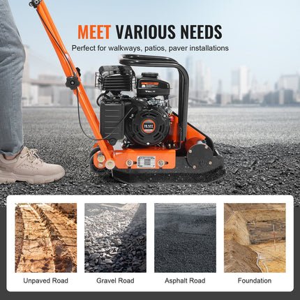 78.5CC Gas Engine 5,250 VPM, 1,920 Lbs Force Vibratory Compaction Tamper With 18.7 X 11.8 Inch Plate For Walkways, Patios, Asphalts, Paver Landscaping