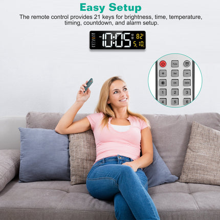 15.7in LED Digital Wall Clock With Remote Control 10 Level Brightness 3 Alarm Settings 12-24Hr Format Timing Countdown Temperature Calendar Display Decorative Clock For Office Home