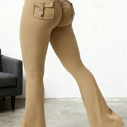 Yoga Fitness Flared Pants With Pockets Ins Fashion Slim High Waist Sports Trousers  Scrunch Butt Booty Workout Lifting Leggings