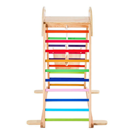 Indoor Playground Jungle Gym, 4-in-1 Wooden Indoor Playground Playset With Climbing Rock, Slide, Wooden Ladder & Gym Rings, Montessori Style Playground Climbing Toys For Boys Girls, 220LBS