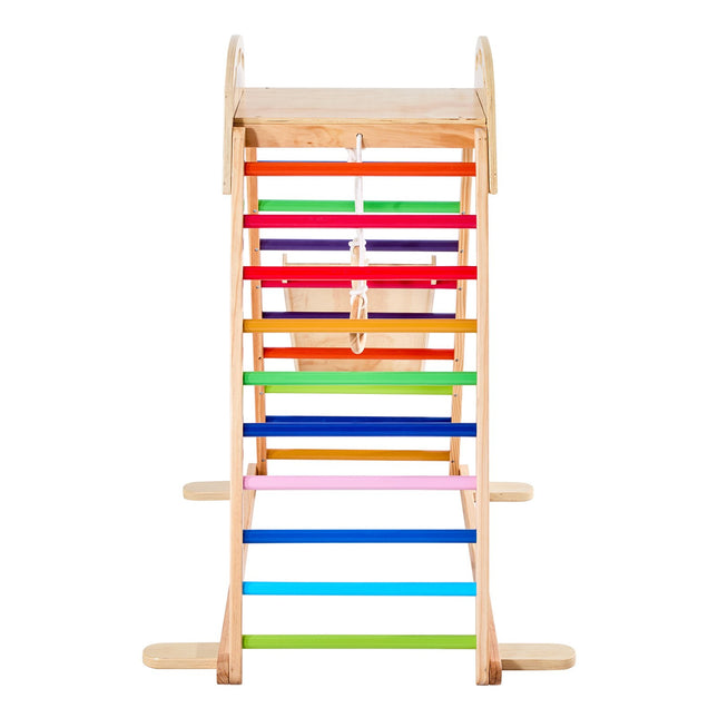 Indoor Playground Jungle Gym, 4-in-1 Wooden Indoor Playground Playset With Climbing Rock, Slide, Wooden Ladder & Gym Rings, Montessori Style Playground Climbing Toys For Boys Girls, 220LBS