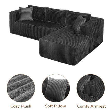 105 L-Shaped Modular Compression Sofa, Plush Upholstery, All-Foam Structure No Springs, Vacuum-Packed, Space-Saving For Living Room, Bedroom, Apartment  Left Chaise