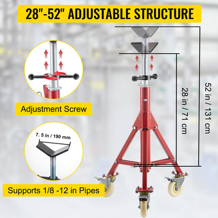 Pipe Stand, Pipe Jack Stand, V Head Pipe Stand Adjustable Height 28-52 Inch, Pipe Jack Stands With Casters 882 LB, Folding Portable Pipe Stands 1 8 To 12 Inch Pipe Supporting, Steel Jack Stand