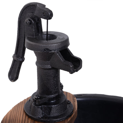 23" H Outdoor Water Fountain Wood and Plastic Rustic Apple Barrel Pump Garden Decor for Outside Backyard