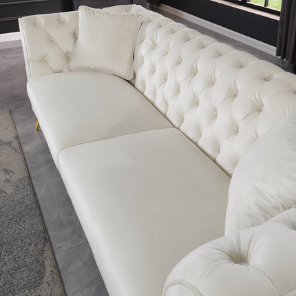 Chesterfield Sofa ,Stanford Sofa ,  High Quality Chesterfield Sofa ,BEIGE , Tufted And Wrinkled Fabric  Sofa Contemporary Stanford Sofa .loverseate Tufted Sofa With Scroll  Arm And Scroll Back