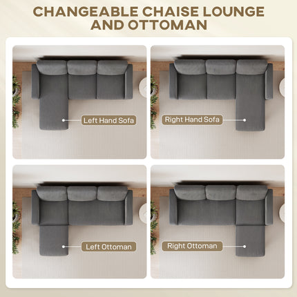 Sectional Sofa, L Shaped Couch, with Reversible Chaise or Ottoman, Dark Gray
