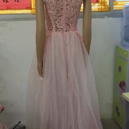 Women Wedding Dress Sleevless Flowers Lace Dress
