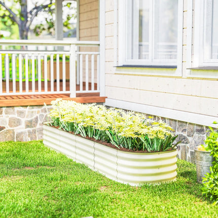 Galvanized Raised Garden Bed Kit, Metal Planter Box With Safety Edging, Cream