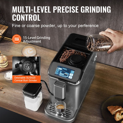 Fully Automatic Espresso Machine 20 Bar With Auto Milk Frother & Grinder