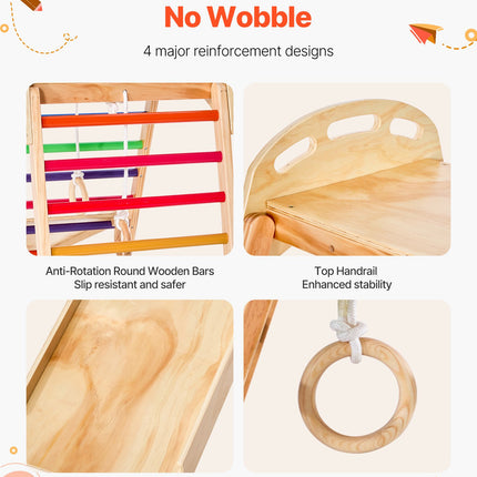 Indoor Playground Jungle Gym, 4-in-1 Wooden Indoor Playground Playset With Climbing Rock, Slide, Wooden Ladder & Gym Rings, Montessori Style Playground Climbing Toys For Boys Girls, 220LBS