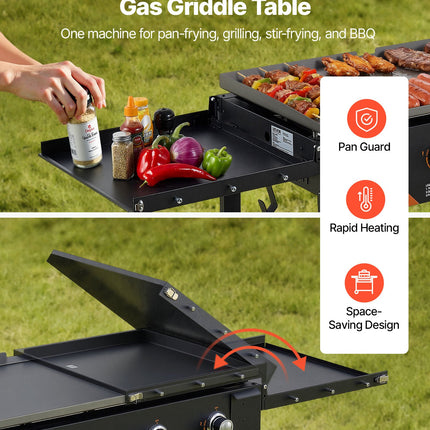 Gas Griddle, 4-Burner Flat Top Grill, 36 Inch Grill Plate Foldable Propane Griddle With Wheels, 60000 BTU Outdoor Flat Top Grills For Pan-Frying, Grilling, Stir-Frying, & BBQ, Pulse Ignition