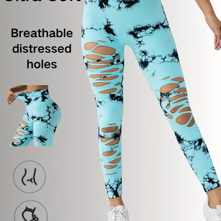 New Style Women's High-Waisted Yoga Leggings With Hollow-Out & Tie-Dye Design