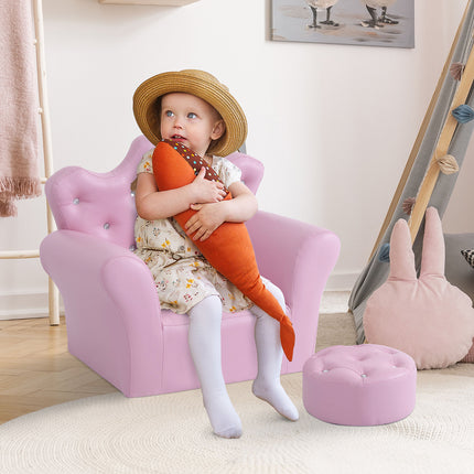 Kids Sofa Set With Footstool, Princess Sofa With Diamond Decoration
