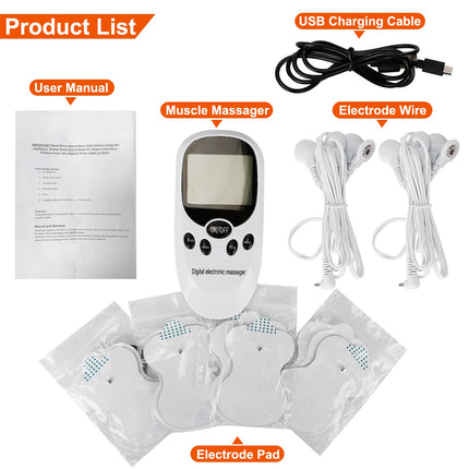1Pc Electric Muscle Stimulator Dual Channels With 8 Electrode Pads Pulse Massager Pain Relief Therapy Tens Device