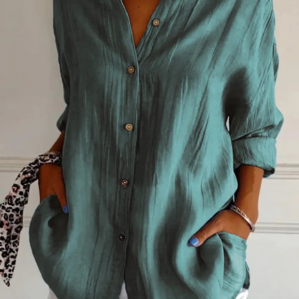 Lapel Long Sleeve Shirt Women's Single-breasted Pleated Shirt Tops Clothing