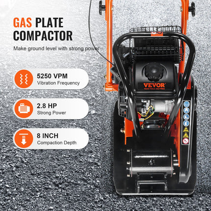 78.5CC Gas Engine 5,250 VPM, 1,920 Lbs Force Vibratory Compaction Tamper With 18.7 X 11.8 Inch Plate For Walkways, Patios, Asphalts, Paver Landscaping