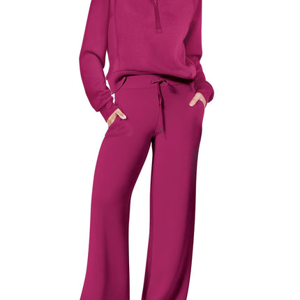Leisure Sports Suit Long-sleeve Zipper Sweatshirt Wide Leg Pants Two-piece Set