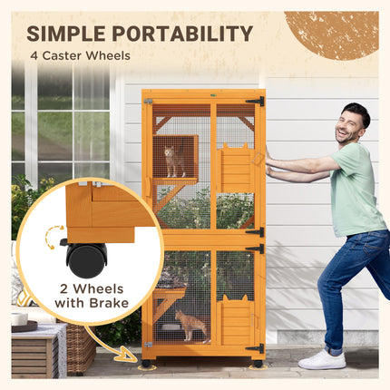 Cat Tree House with Scratching Post and Wheels