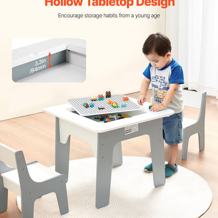 4 In 1 Kid Activity Table And 2 Chairs Set, Graffiti & Building Blocks Double-Sided Tabletop, Toddler Play Table With Storage For Kids 3+ Years, Large Storage Space, Gift For Boys & Girls, White