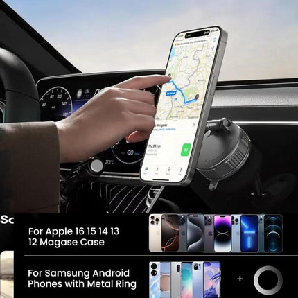 Newly Upgraded Retractable Car Mobile Phone Holder 360 Magnetic Vacuum Suction Cup One-click Safety Lock Ultra-compact Design