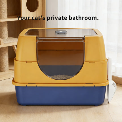 Dark Gray Top Entry Fully Enclosed Cat Litter Box, With Free Scoop & Litter Mat, Anti-Splash & Odor Locking, For Large Cats & Multi-Cat Households-plastic