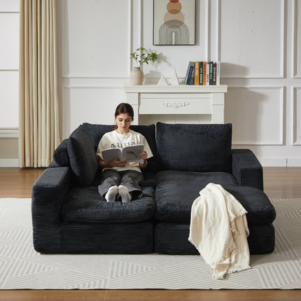99-Inch Boneless Couch With Chaise, L-Shaped Modern Upholstered Sectional Sofa With Three Pillows, Corduroy Sectional Sofa For Living Room And Bedroom, No Assembly Required