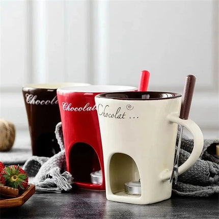 Fondue Mug Set Chocolate Cheese Ice Cream Fondue Maker Kit Individual Butter Melter Cup Small Warmer Kitchen Gadgets