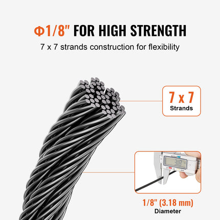 T316 Stainless Steel Cable 1/8" 7x7 Steel Wire Rope 500 Ft Cable Railing
