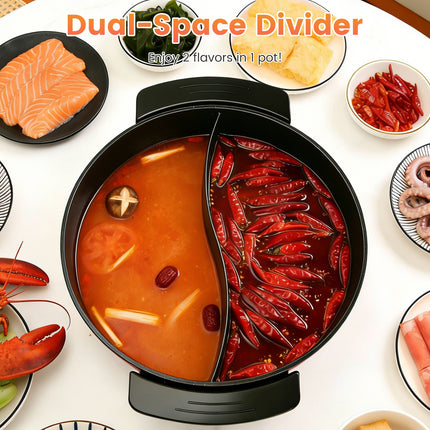 6L Electric Hot Pot With Divider 1100W Dual-Flavor Pot Shabu Shabu Pot Non-Stick With 5-Temp Control For Shabu Shabu Fondue Perfect For Family Gatherings & Parties