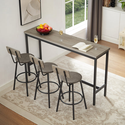 Long Bar Table Set With 3 PU Upholstered Bar Stools, Industrial Bar Table And Chairs For Kitchen Breakfast Table, Living Room, Banquet Hall, Rustic Gray And Black, 63inL X15.7 W X 37.5 H