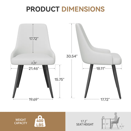 Modern Dining Chairs Set Of 2, Faux Leather Upholstered Dining Room Chairs With Widened Seat, Armless Side Chairs With Metal Legs