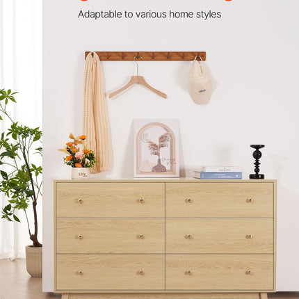 6 Drawer Dresser, Wooden Chest Of Drawers With Sliding With Anti-tip Device, Modern Minimalist Dresser Chest, Closet Storage Organizer For Living Room, Hallway, Bedroom, Entryway, Light Wood
